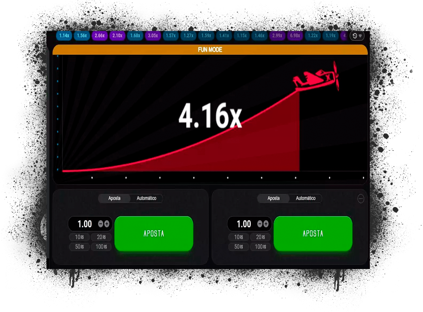 Uma captura de tela exibe o jogo Aviator com multiplicadores crescentes e opções de apostas