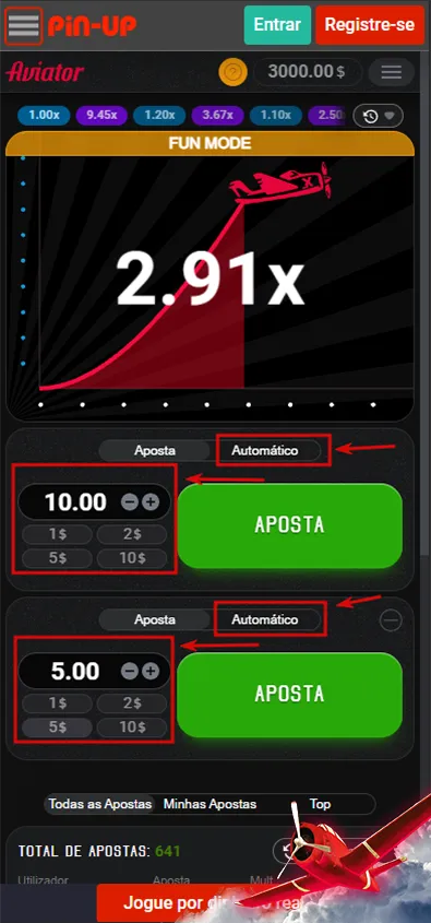 Aviator0000006-1 escolhendo uma variedade de estacas no jogo