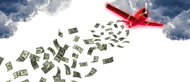 aviatordinheiro Avião vermelho no céu com dinheiro voador