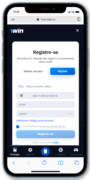 Um celular exibindo um formulário de registro do aviator cassino