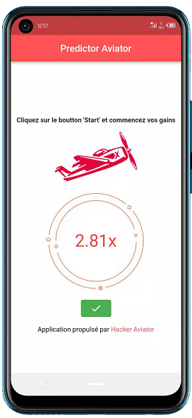 Um celular exibindo o aplicativo Aviator Predictor com indicador